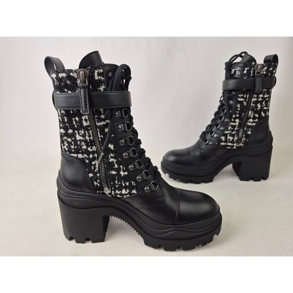 Moncler Women's Black Envile Tweed Block Heel Boots Size 37 - Picture 5 of 7
